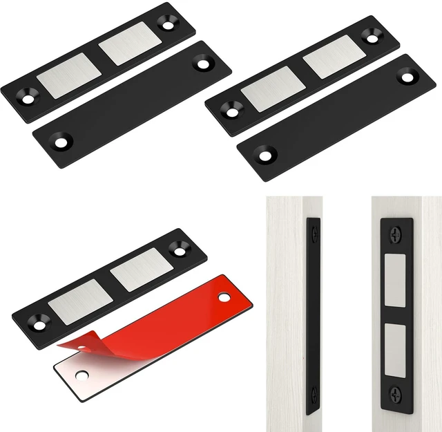 Main image of Magnetic Door Catch, Heavy Duty Cabinet Magnets for Closure Double Magnetic Cabinet Door Catch Black Drawer Magnets Strong Hold for Closet, Wardrobe, Cabinets (3, Black)