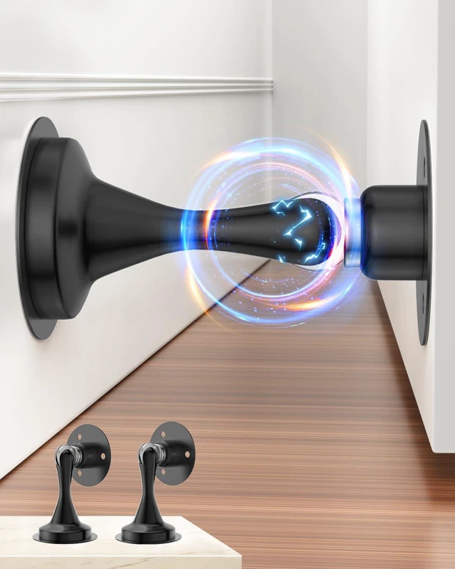 Main image of Door Stoppers Magnetic Door Catch 2 Pack Stainless Steel Magnetic Door Stop | Magnetic Door Stopper Door Holder Heavy Duty No Drill Adhesive Tapes Screws Strong Magnet Keep Door Open Wall Floor Mount