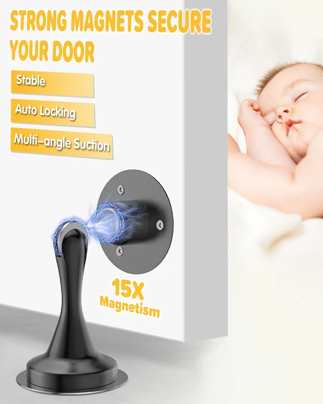 Alt view image 2 of 7 - Door Stoppers Magnetic Door Catch 2 Pack Stainless Steel Magnetic Door Stop | Magnetic Door Stopper Door Holder Heavy Duty No Drill Adhesive Tapes Screws Strong Magnet Keep Door Open Wall Floor Mount