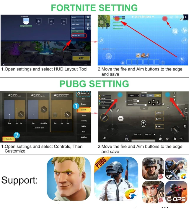 Alt view image 7 of 7 - Mobile Phone PUBG Game Controller L1R1 Shoot and Aim Trigger Joystick Ergonomic Gamepad for PUBG Mobile/Knives Out,Phone Gaming Controller for 4.7''- 7.0'' Android & iOS (H6)