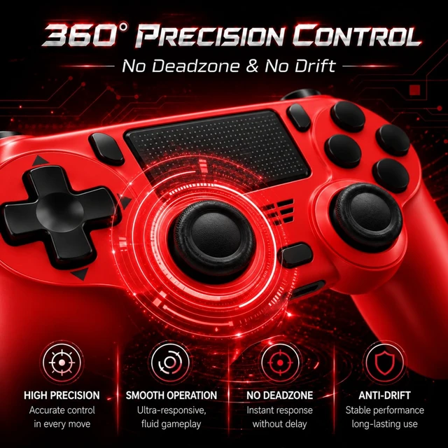 Alt view image 3 of 7 - Wireless Controller for PS4 Controller, Gamepad with Dual Vibration | 1000mAh, Six-axis Gyroscope Sensor, USB-C Port, Speaker, 3.5mm Headphone Jack, Touchpad, Compatible with PS4/Slim/Pro/PC
