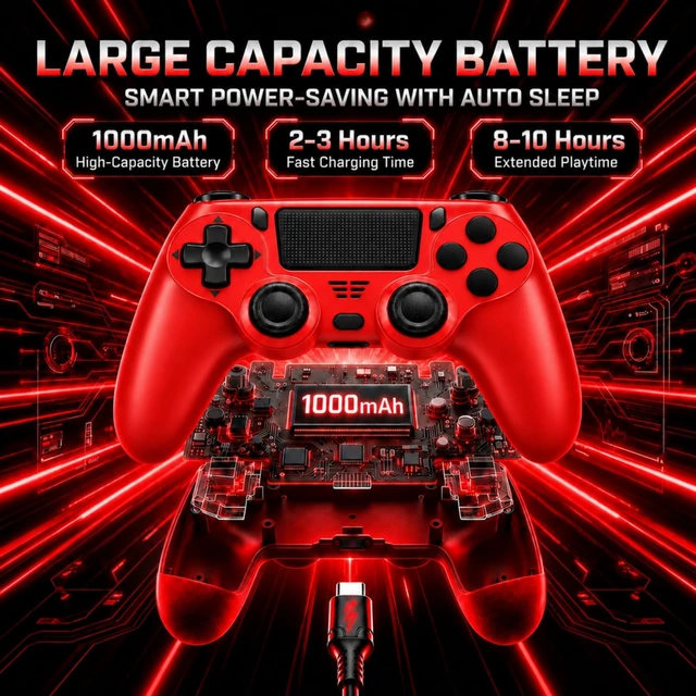 Alt view image 4 of 7 - Wireless Controller for PS4 Controller, Gamepad with Dual Vibration | 1000mAh, Six-axis Gyroscope Sensor, USB-C Port, Speaker, 3.5mm Headphone Jack, Touchpad, Compatible with PS4/Slim/Pro/PC