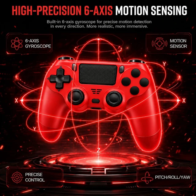Alt view image 7 of 7 - Wireless Controller for PS4 Controller, Gamepad with Dual Vibration | 1000mAh, Six-axis Gyroscope Sensor, USB-C Port, Speaker, 3.5mm Headphone Jack, Touchpad, Compatible with PS4/Slim/Pro/PC