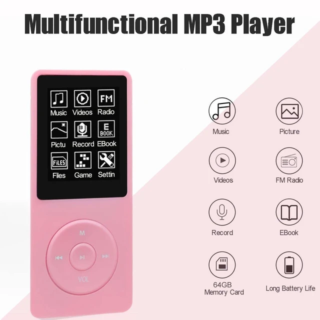 Alt view image 2 of 6 - 64GB MP3 Player with Speaker Earphones Portable Music Player for Kids Support Voice Recorder Photo Video E-Book, Pink