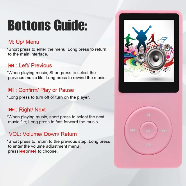 Alt view image 3 of 6 - 64GB MP3 Player with Speaker Earphones Portable Music Player for Kids Support Voice Recorder Photo Video E-Book, Pink