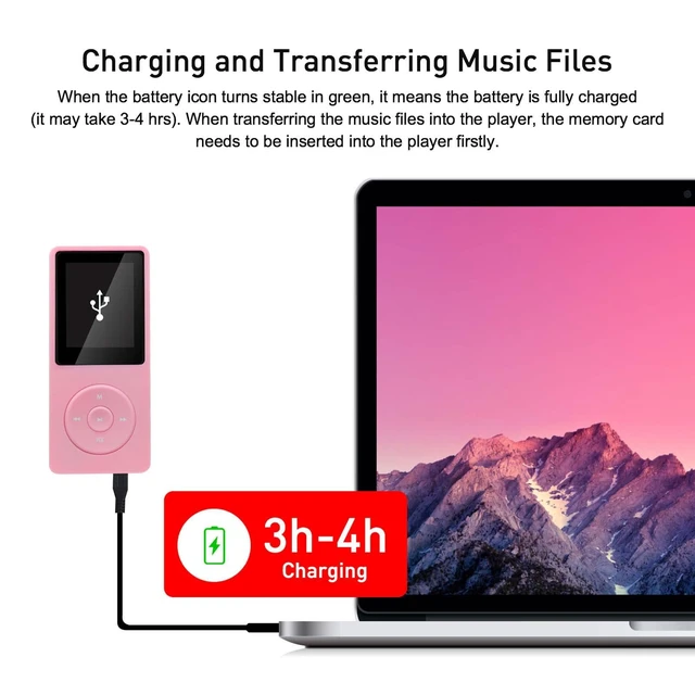 Alt view image 6 of 6 - 64GB MP3 Player with Speaker Earphones Portable Music Player for Kids Support Voice Recorder Photo Video E-Book, Pink