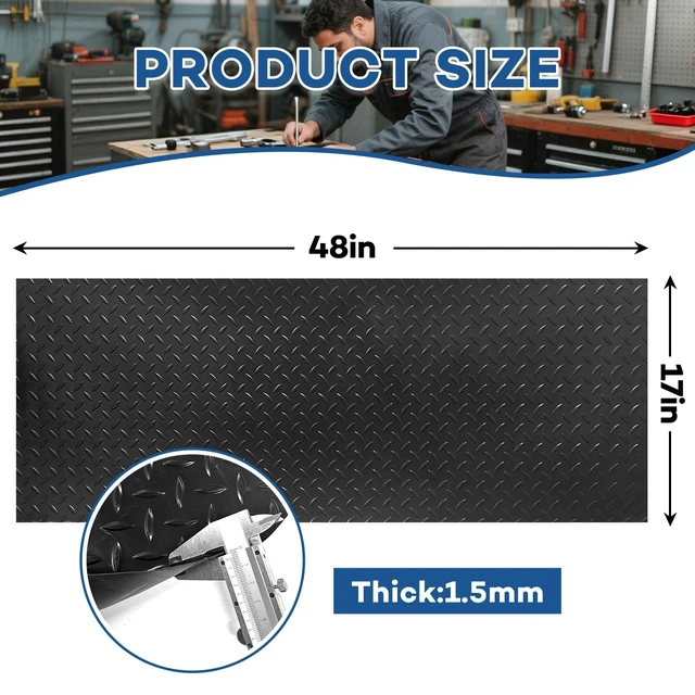 Alt view image 2 of 7 - 48" x 17" Work Bench Pad PVC Workbench Mat with Non-Slip Steel Plate Texture, 1.5mm Thick Scratch & Stain Resistant Surface for Woodworking, Crafting, DIY Projects and Tool Protection