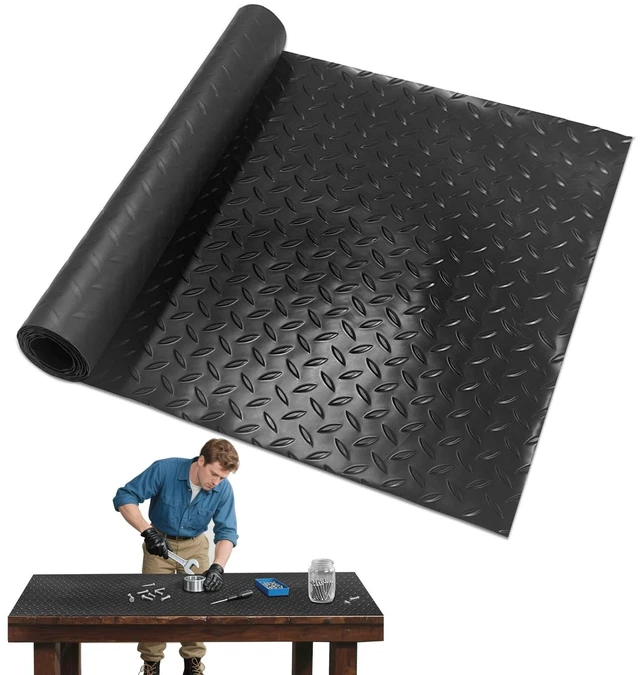 Main image of 48" x 17" Work Bench Pad PVC Workbench Mat with Non-Slip Steel Plate Texture, 1.5mm Thick Scratch & Stain Resistant Surface for Woodworking, Crafting, DIY Projects and Tool Protection