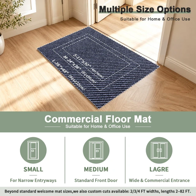 Alt view image 3 of 7 - Front Door Mat Outdoor Indoor, Durable Gray Welcome Mat-17inx30in | Non Slip Rubber Mat, Dirt Trapper Waterproof Low Profile Entry Rug Custom for Entryway,Garage,Entrance,Patio,Outside,Porch