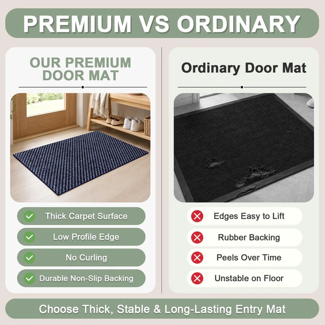 Alt view image 2 of 7 - Front Door Mat Outdoor Indoor, Durable Gray Welcome Mat-17inx30in | Non Slip Rubber Mat, Dirt Trapper Waterproof Low Profile Entry Rug Custom for Entryway,Garage,Entrance,Patio,Outside,Porch