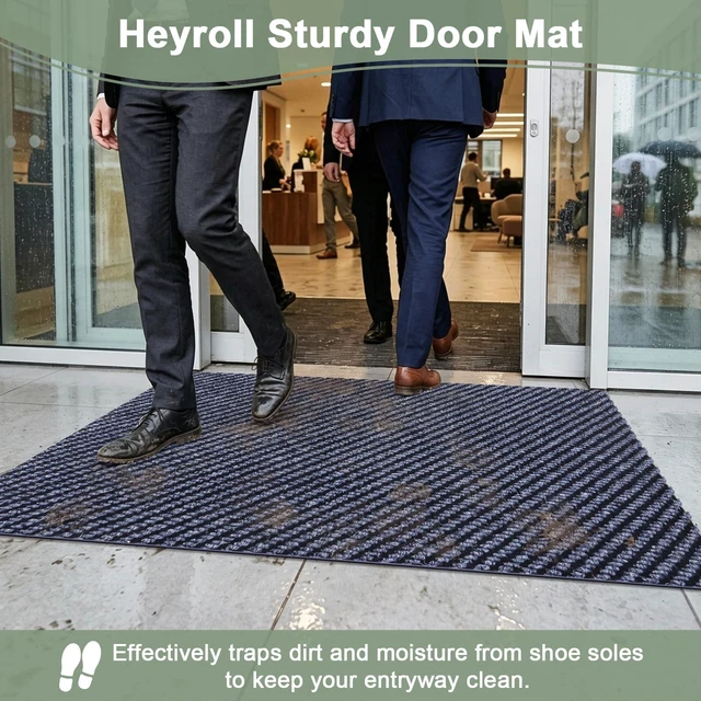 Alt view image 4 of 7 - Front Door Mat Outdoor Indoor, Durable Gray Welcome Mat-17inx30in | Non Slip Rubber Mat, Dirt Trapper Waterproof Low Profile Entry Rug Custom for Entryway,Garage,Entrance,Patio,Outside,Porch
