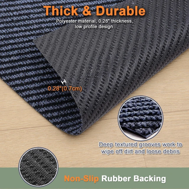 Alt view image 5 of 7 - Front Door Mat Outdoor Indoor, Durable Gray Welcome Mat-17inx30in | Non Slip Rubber Mat, Dirt Trapper Waterproof Low Profile Entry Rug Custom for Entryway,Garage,Entrance,Patio,Outside,Porch