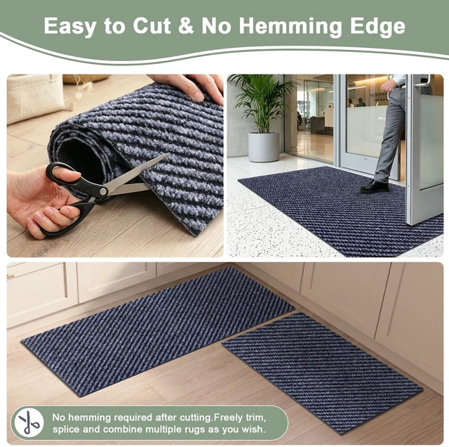 Alt view image 7 of 7 - Front Door Mat Outdoor Indoor, Durable Gray Welcome Mat-17inx30in | Non Slip Rubber Mat, Dirt Trapper Waterproof Low Profile Entry Rug Custom for Entryway,Garage,Entrance,Patio,Outside,Porch