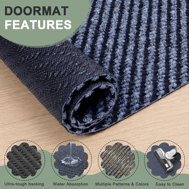 Alt view image 6 of 7 - Front Door Mat Outdoor Indoor, Durable Gray Welcome Mat-17inx30in | Non Slip Rubber Mat, Dirt Trapper Waterproof Low Profile Entry Rug Custom for Entryway,Garage,Entrance,Patio,Outside,Porch
