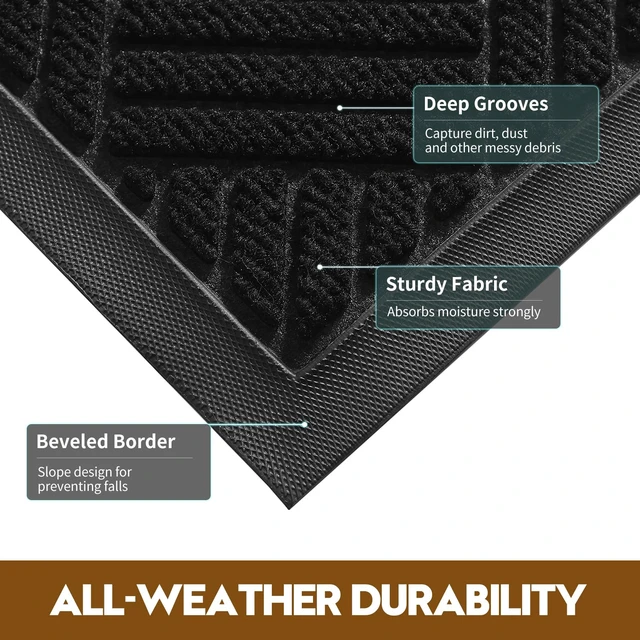 Alt view image 2 of 7 - Front Door Mat, Heavy Duty Non-Slip Doormat 29.5"x17", Black | Dirt Trapper Absorbent Low Profile Welcome Mat, Indoor/Outdoor Entryway, Stain & Fade Resistant, Rubber Backing, Easy Clean