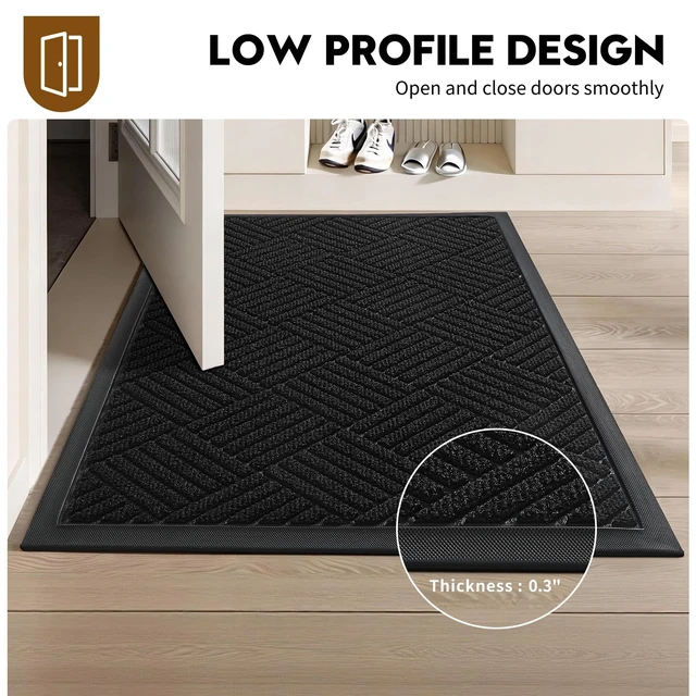 Alt view image 4 of 7 - Front Door Mat, Heavy Duty Non-Slip Doormat 29.5"x17", Black | Dirt Trapper Absorbent Low Profile Welcome Mat, Indoor/Outdoor Entryway, Stain & Fade Resistant, Rubber Backing, Easy Clean