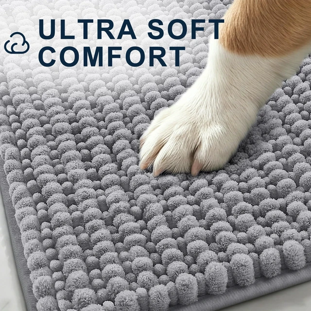 Alt view image 3 of 7 - Dog Door Mat for Muddy Paws 30x20, Ultra Absorbent Chenille Doormat | Grey, Dirt-Trapping, Non-Slip, Machine Washable, Quick-Drying Front Door Mat for Dogs and Indoor Entryways