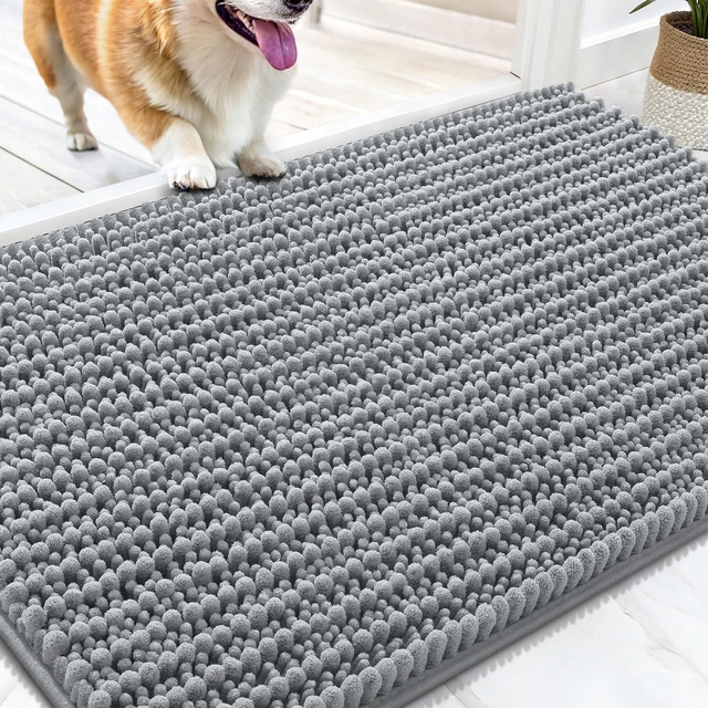 Main image of Dog Door Mat for Muddy Paws 30x20, Ultra-Absorbent Chenille Mud Mat | Grey, Absorbs Moisture and Dirt, Non-Slip Washable Doormat, Quick-Drying Indoor Entryway Floor Carpet for Dogs and Muddy Paws