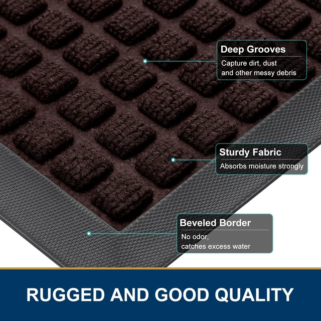 Alt view image 3 of 7 - Front Door Mat Outside Entrance, Natural Rubber Doormat, 29.5x17 Inch | Brown, Non Slip, Trap Dirt and Moisture, Easy Clean, Low Profile Welcome Floor Mats for Indoor Outdoor Entry