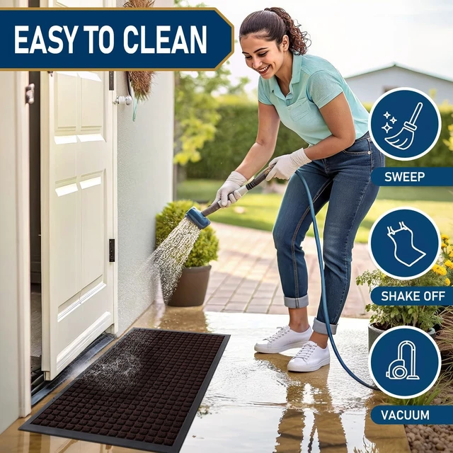 Alt view image 5 of 7 - Front Door Mat Outside Entrance, Natural Rubber Doormat, 29.5x17 Inch | Brown, Non Slip, Trap Dirt and Moisture, Easy Clean, Low Profile Welcome Floor Mats for Indoor Outdoor Entry