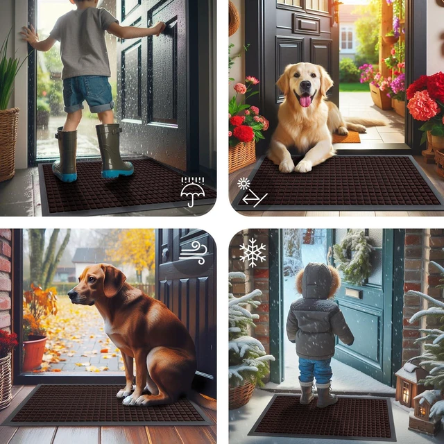 Alt view image 7 of 7 - Front Door Mat Outside Entrance, Natural Rubber Doormat, 29.5x17 Inch | Brown, Non Slip, Trap Dirt and Moisture, Easy Clean, Low Profile Welcome Floor Mats for Indoor Outdoor Entry