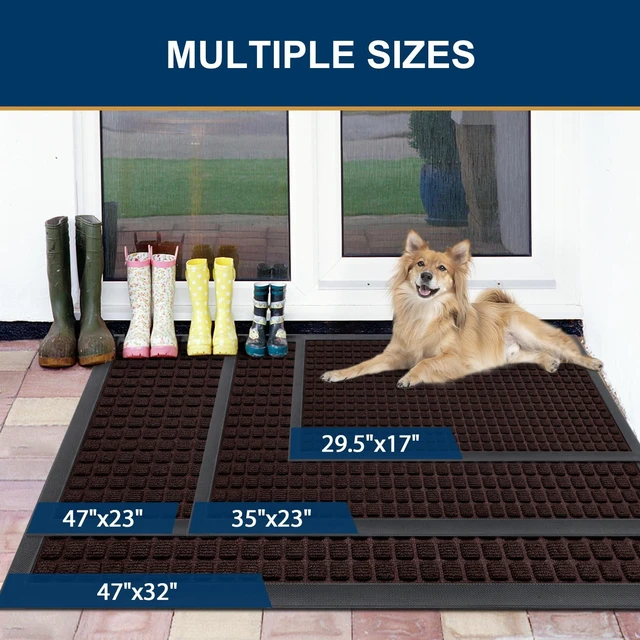 Alt view image 6 of 7 - Front Door Mat Outside Entrance, Natural Rubber Doormat, 29.5x17 Inch | Brown, Non Slip, Trap Dirt and Moisture, Easy Clean, Low Profile Welcome Floor Mats for Indoor Outdoor Entry