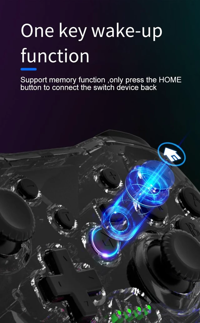 Alt view image 7 of 7 - Wireless RGB Gaming Controller Transparent for Nintendo Switch,Lag Free Gamepad 3 Level Turbo,3 Speed Dual Vibration, 6-Axis Gyro Motion,360°Rocker,Wake Up,600mAh, 7 Diy Lighting (Clear)