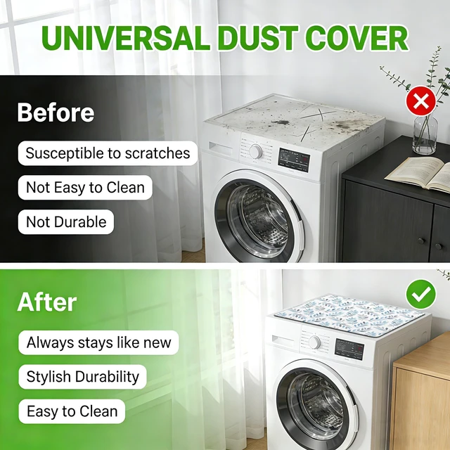 Alt view image 2 of 7 - Leaf Aesthetics Washer and Dryer Covers for the Top, Plants Theme Washer Protector Mat Non-slip for Countertop, 23.6" x 19.7" Dust-proof for Laundry Room Kitchen