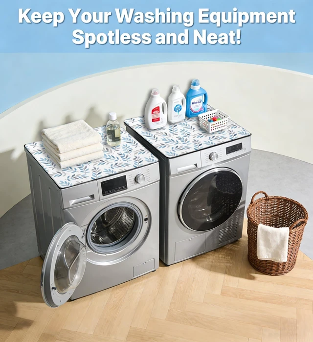 Alt view image 5 of 7 - Leaf Aesthetics Washer and Dryer Covers for the Top, Plants Theme Washer Protector Mat Non-slip for Countertop, 23.6" x 19.7" Dust-proof for Laundry Room Kitchen