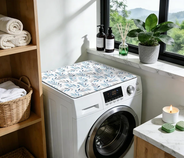 Alt view image 6 of 7 - Leaf Aesthetics Washer and Dryer Covers for the Top, Plants Theme Washer Protector Mat Non-slip for Countertop, 23.6" x 19.7" Dust-proof for Laundry Room Kitchen