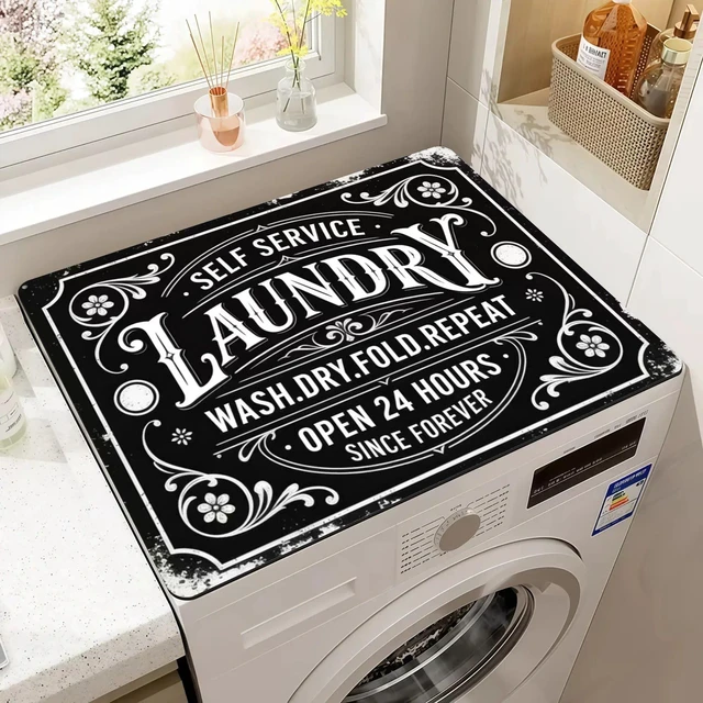 Main image of Funny Laundry Washer and Dryer Covers for the Top, Black Retro Dryer Washer Protector Mat Non-slip for Countertop, 23.6" x 19.7" Dust-proof for Laundry Room Kitchen