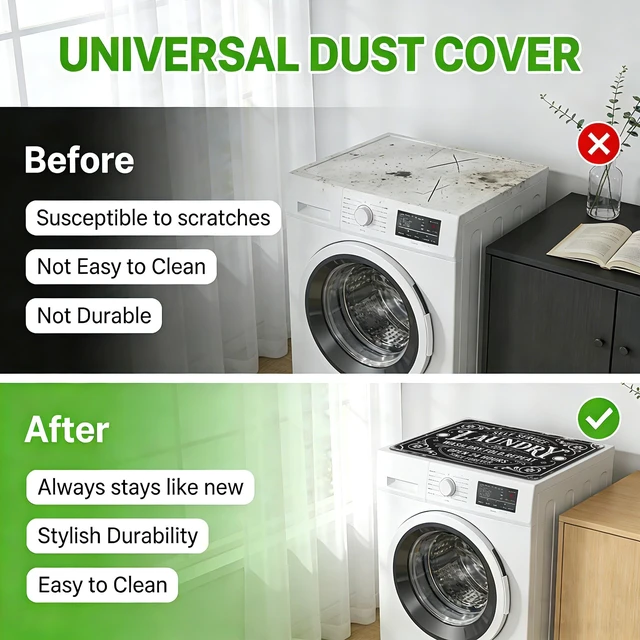 Alt view image 2 of 7 - Funny Laundry Washer and Dryer Covers for the Top, Black Retro Dryer Washer Protector Mat Non-slip for Countertop, 23.6" x 19.7" Dust-proof for Laundry Room Kitchen