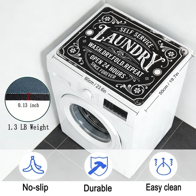 Alt view image 3 of 7 - Funny Laundry Washer and Dryer Covers for the Top, Black Retro Dryer Washer Protector Mat Non-slip for Countertop, 23.6" x 19.7" Dust-proof for Laundry Room Kitchen