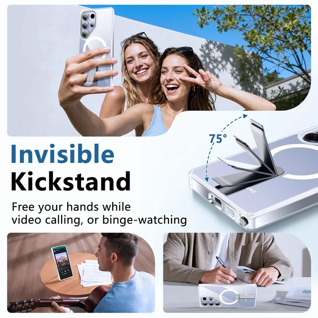 Alt view image 3 of 7 - for Samsung Galaxy-S25-Ultra case, Built-in Kickstand, Clear | Compatible with MagSafe, Military-Grade Shockproof Protection, Slim Fit & Crystal Clear Phone Case for S25 Ultra