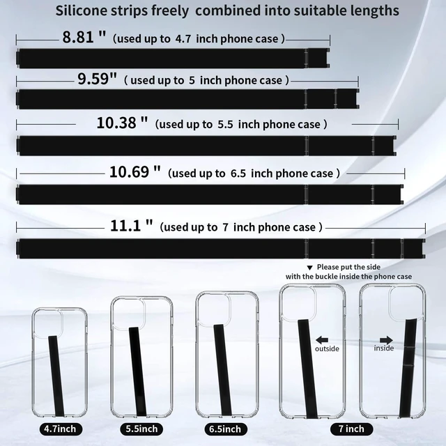 Alt view image 3 of 6 - Silicone Phone Grip,2 PCS Phone Strap Reusable Finger Holder with Three Short Silicone Strips DIY Combination to Fit 4.5"-7.5" Phone Case for Travel Shopping Office(Black+Black)