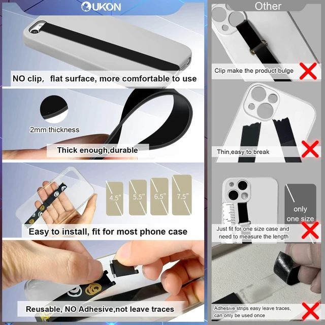 Alt view image 4 of 6 - Silicone Phone Grip,2 PCS Phone Strap Reusable Finger Holder with Three Short Silicone Strips DIY Combination to Fit 4.5"-7.5" Phone Case for Travel Shopping Office(Black+Black)
