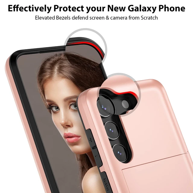 Alt view image 5 of 7 - for Samsung Galaxy S23 Case Wallet Cover Credit Card IDs Rose Gold | Pocket Shell Sliding Pocket Dual Layer Hard PC Soft Rubber Bumper Phone Cases for Samsung Galaxy S23 5G 6.1'' 2023