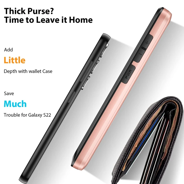 Alt view image 3 of 7 - for Samsung Galaxy S23 Case Wallet Cover Credit Card IDs Rose Gold | Pocket Shell Sliding Pocket Dual Layer Hard PC Soft Rubber Bumper Phone Cases for Samsung Galaxy S23 5G 6.1'' 2023