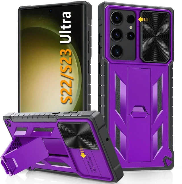 Main image of for Samsung Galaxy S23 Ultra Case with Kickstand & Slider Purple | Military Grade Dropproof Protection, Heavy Duty Rugged Cell Cover, Bumper, Purple