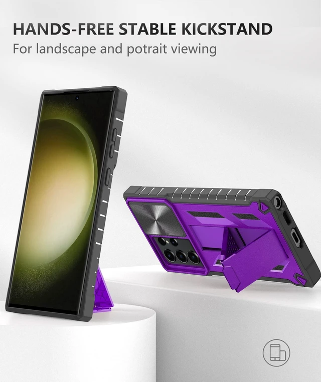 Alt view image 4 of 7 - for Samsung Galaxy S23 Ultra Case with Kickstand & Slider Purple | Military Grade Dropproof Protection, Heavy Duty Rugged Cell Cover, Bumper, Purple