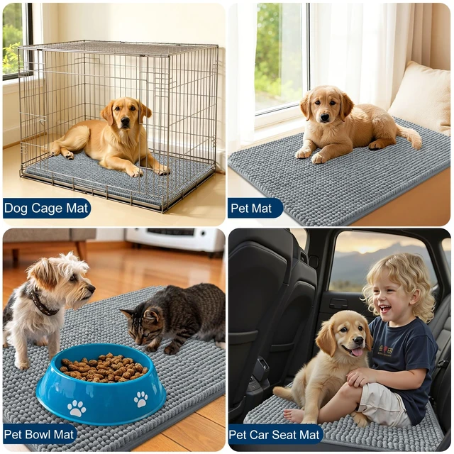 Alt view image 7 of 7 - Dog Door Mat for Muddy Paws 30x20, Absorbent Chenille Mud Doormat | Grey, Non-Slip, Machine Washable, Dirt-Trapping Doormat for Indoor Entryways, Quick-Drying Pet Mat for Dogs