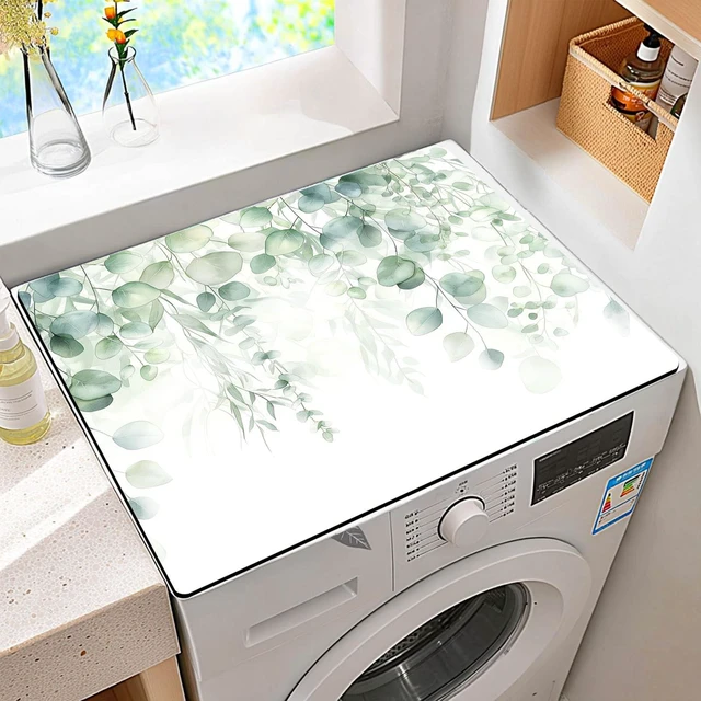 Main image of Non-Slip Washer & Dryer Top Cover Protector Mat Dust-Proof Washing Machine Cover Pad With Green Leaf Design Universal 23.6"x19.7" for Laundry Room & Kitchen Decor