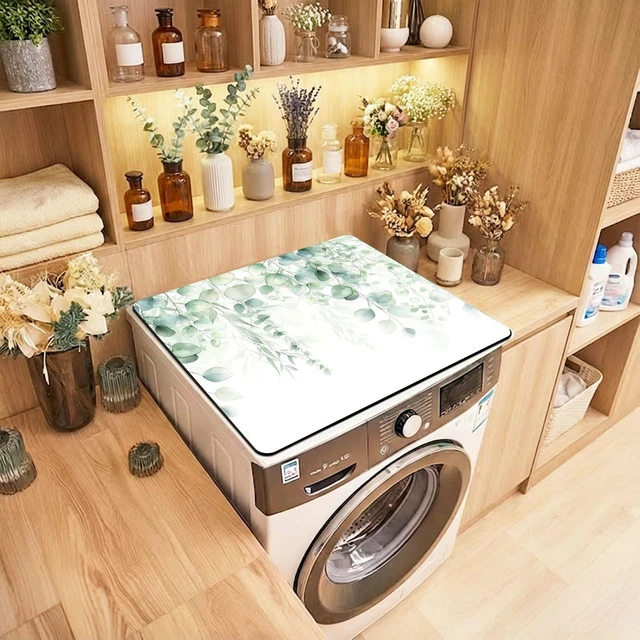 Alt view image 3 of 7 - Non-Slip Washer & Dryer Top Cover Protector Mat Dust-Proof Washing Machine Cover Pad With Green Leaf Design Universal 23.6"x19.7" for Laundry Room & Kitchen Decor