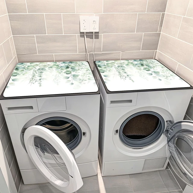Alt view image 2 of 7 - Non-Slip Washer & Dryer Top Cover Protector Mat Dust-Proof Washing Machine Cover Pad With Green Leaf Design Universal 23.6"x19.7" for Laundry Room & Kitchen Decor