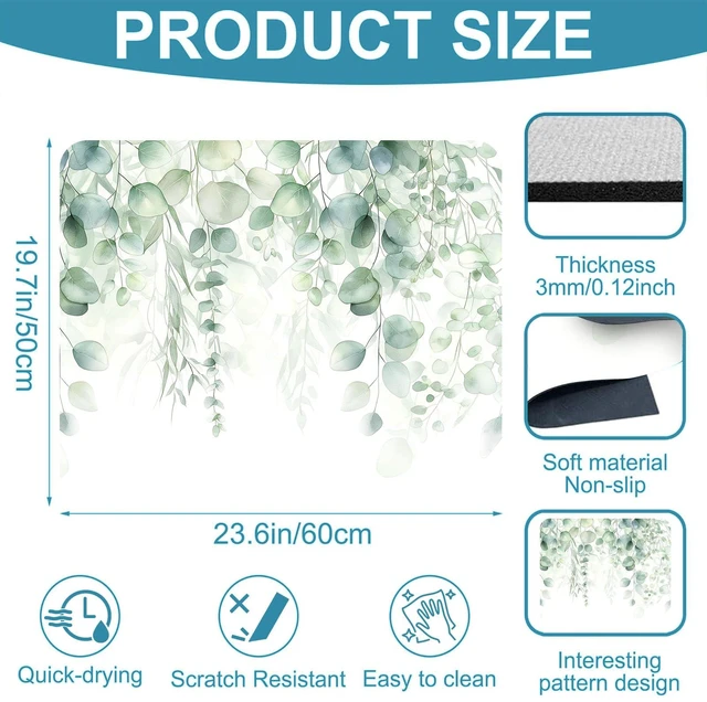 Alt view image 5 of 7 - Non-Slip Washer & Dryer Top Cover Protector Mat Dust-Proof Washing Machine Cover Pad With Green Leaf Design Universal 23.6"x19.7" for Laundry Room & Kitchen Decor