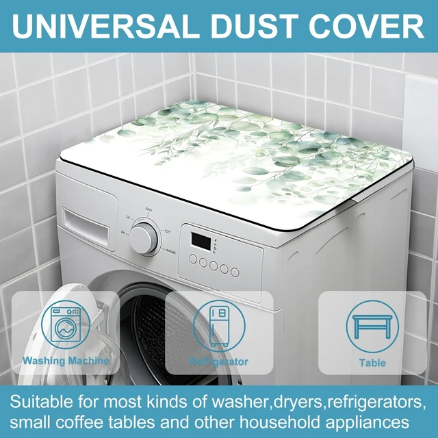 Alt view image 7 of 7 - Non-Slip Washer & Dryer Top Cover Protector Mat Dust-Proof Washing Machine Cover Pad With Green Leaf Design Universal 23.6"x19.7" for Laundry Room & Kitchen Decor