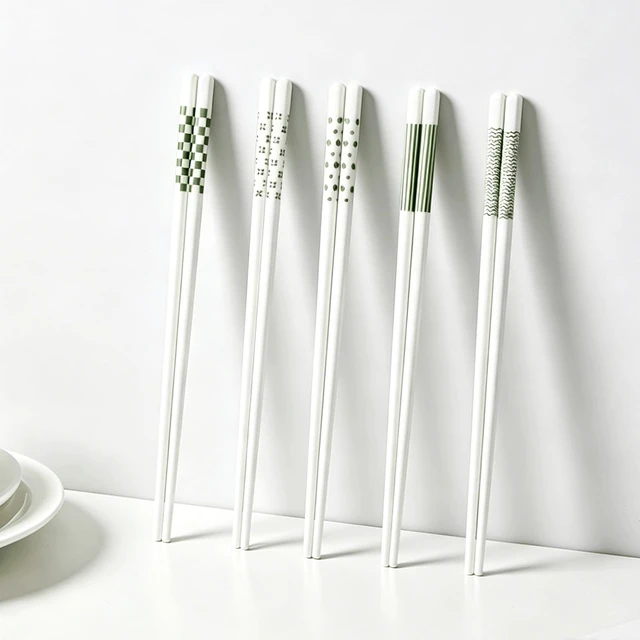 Alt view image 4 of 7 - 5 Pairs Ceramic Chopsticks,9.65inch High-grade Bone Porcelain Chinese Chopsticks,Reusable chopsticks are suitable for Chinese and Japanese food, takeaway (GREEN)