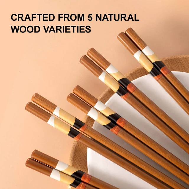 Alt view image 4 of 6 - Natural Wood Chopsticks 5 Pairs, Vintage Reusable Chopsticks | 9.5 Inch Non Slip Chinese style Solid Wood Chop Sticks, No Paint No Wax, for Sushi Ramen Hot Pot Kitchen Daily Dining
