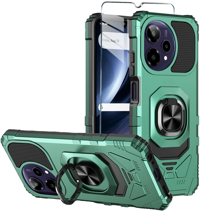 Main image of for Cricket Icon Plus 2026 Phone Case/AT&T Verge 2 Case with Tempered Glass Screen Protector,Military Grade Heavy Duty Shockproof Protective Cover,with Ring Kickstand (Dark Green)