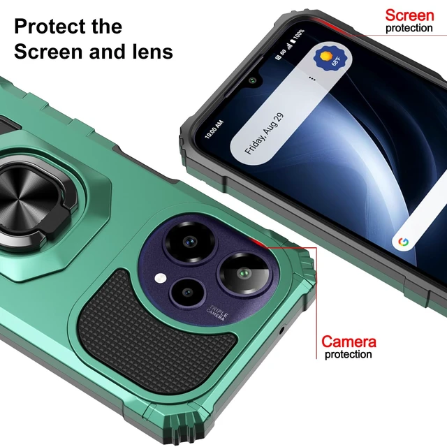 Alt view image 2 of 7 - for Cricket Icon Plus 2026 Phone Case/AT&T Verge 2 Case with Tempered Glass Screen Protector,Military Grade Heavy Duty Shockproof Protective Cover,with Ring Kickstand (Dark Green)